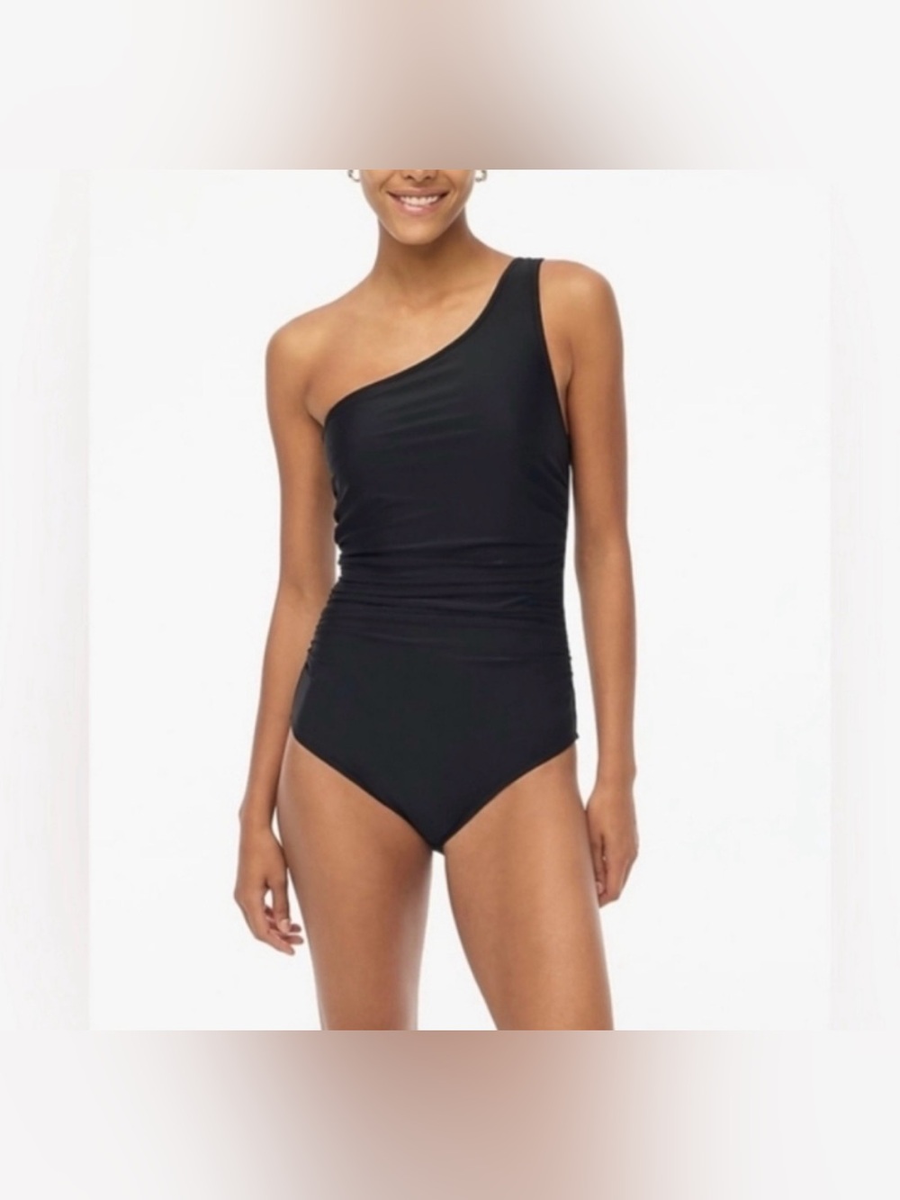 J. Crew Factory One-Shoulder
Ruched Swimsuit -‎ black size 8 NWT